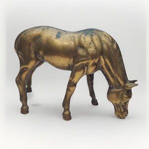 Brass Horse Grazing Statue 2+ Lbs Heavy Vintage Patina